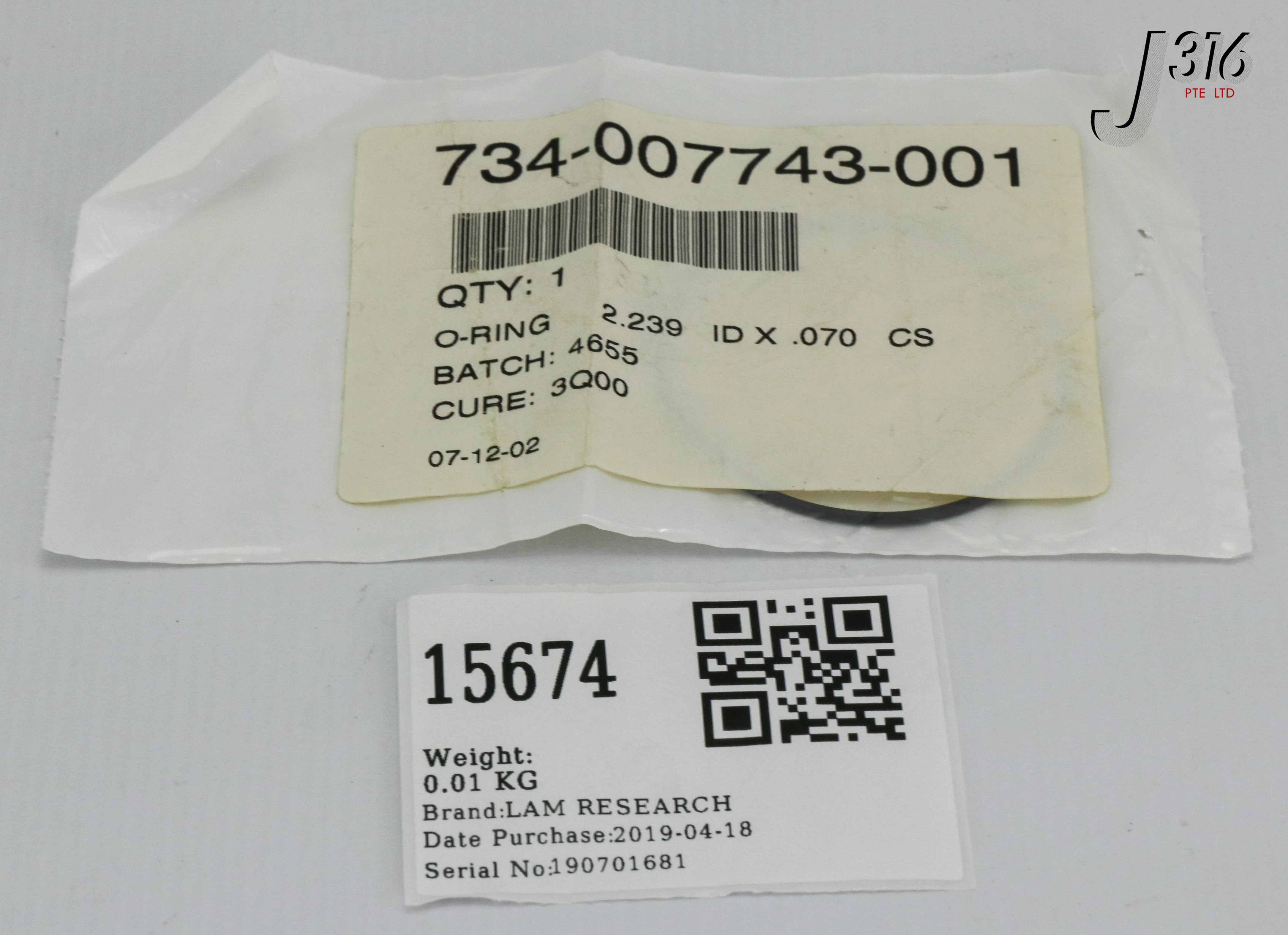 古いカード 15674 LAM RESEARCH O-RING VITON,2.239 ID X 0.070 C/S (NEW) 734